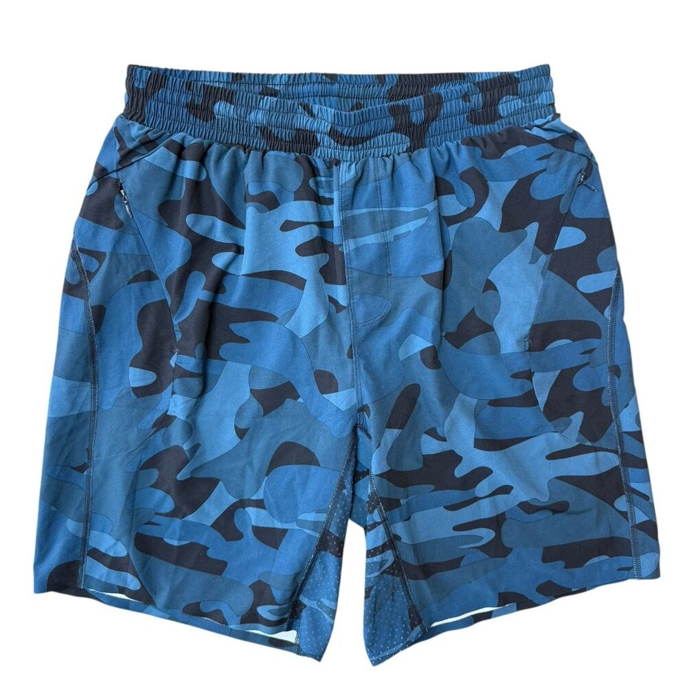 Zyia Athletic Shorts Mens Medium Active Blue Camo Lined Gym Training Stretch